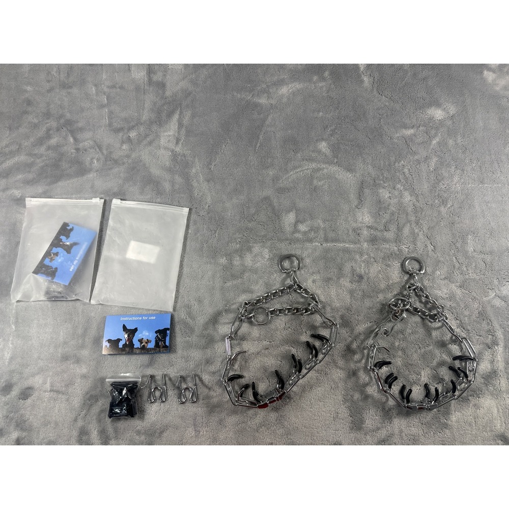 2 Pack Stainless Steel Prong Dog Training Pinch Collars with Rubber Tips New